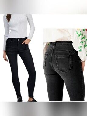 Women's Black High-Rise Skinny Jeans - Sleek Stretch Denim